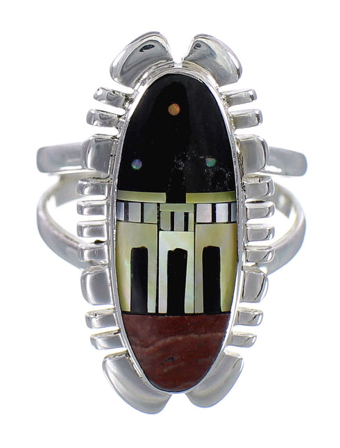 Authentic Sterling Silver Native American Village Design Multicolor Ring Size 8 FX93674